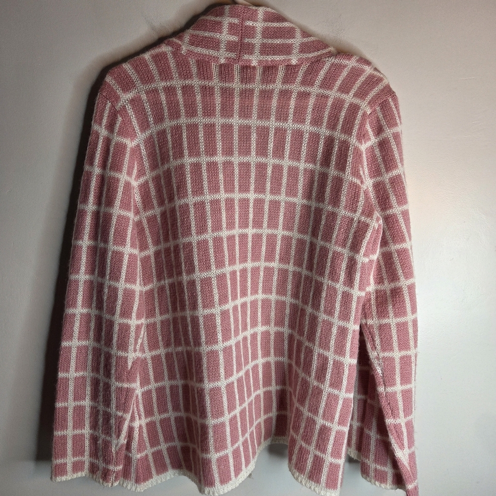 Appleseed’s Mohair Wool Blend Cardigan Pink Cream Check Open Front Small - Picture 4 of 5